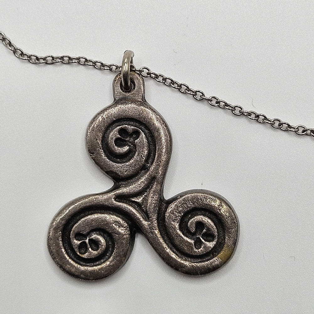 Vintage Celtic Triskele Pendant necklace Signed Triple Spiral Irish 17"